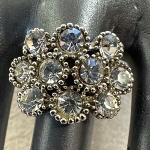Size 7, Silver Tone, 10 Beveled Rhinestones Statement Ring